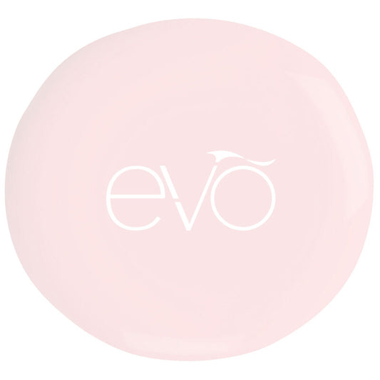 Round pink object with 'evo' logo on a white background
