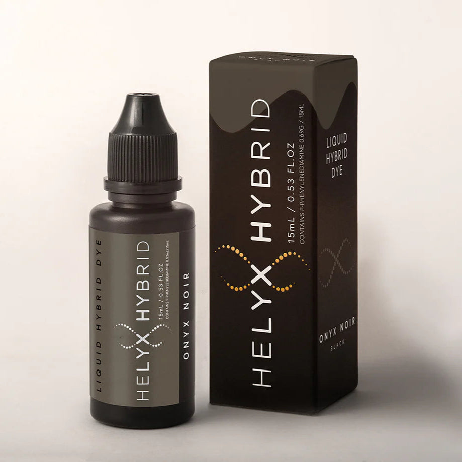 Helyx Hybrid liquid hybrid dye bottle and packaging on a light background