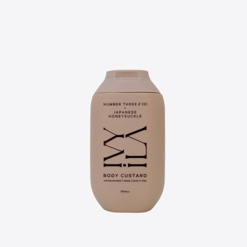 Body custard bottle with branding on a white background