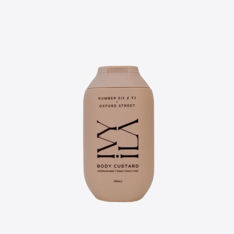 Beige container labeled 'Body Custard' on a white background