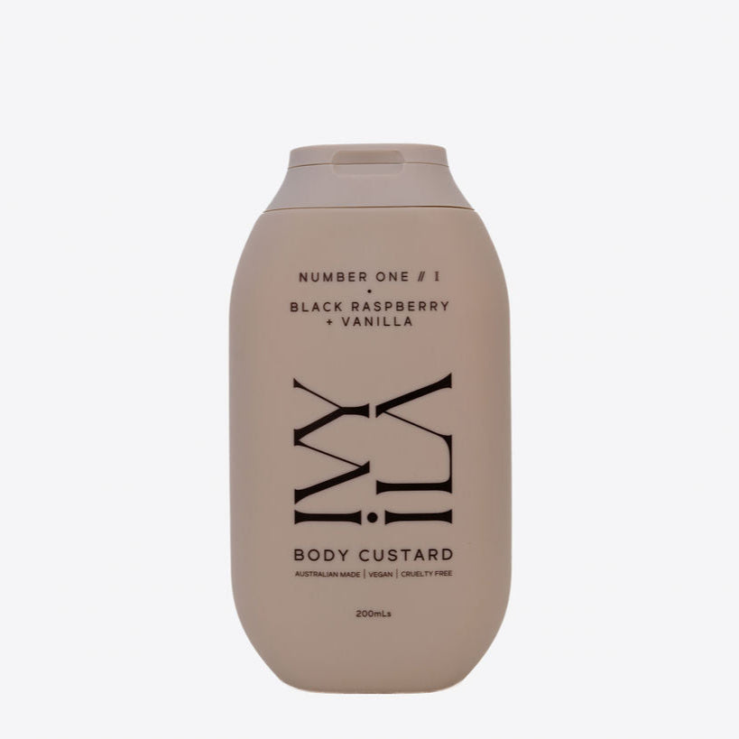 Body custard bottle with branding on a white background