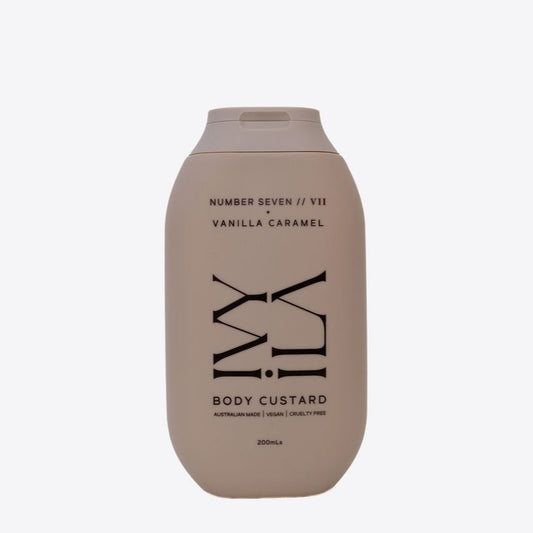 Body custard bottle with 'Number Seven' branding on a white background