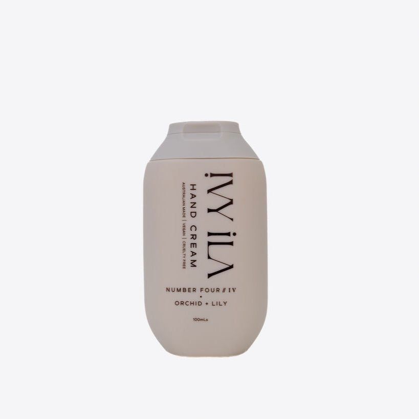 Hand cream bottle labeled 'IVY ILA' on a white background