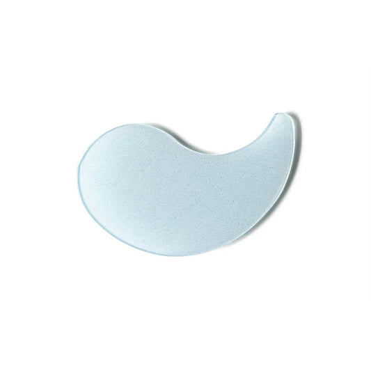 Light blue crescent moon-shaped object on a white background