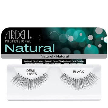 Packaging of Ardell Natural Strip Lashes, style number 110 in black, showcasing the lashes outside the package.