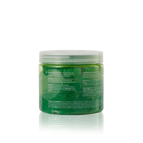 Green jar with a white lid on a white background