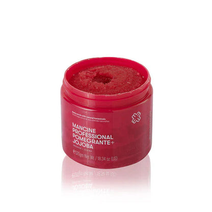 Red jar with a white label on a white background