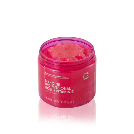Pink jar of Manicure Professional scrub with rose and vitamin E on a white background