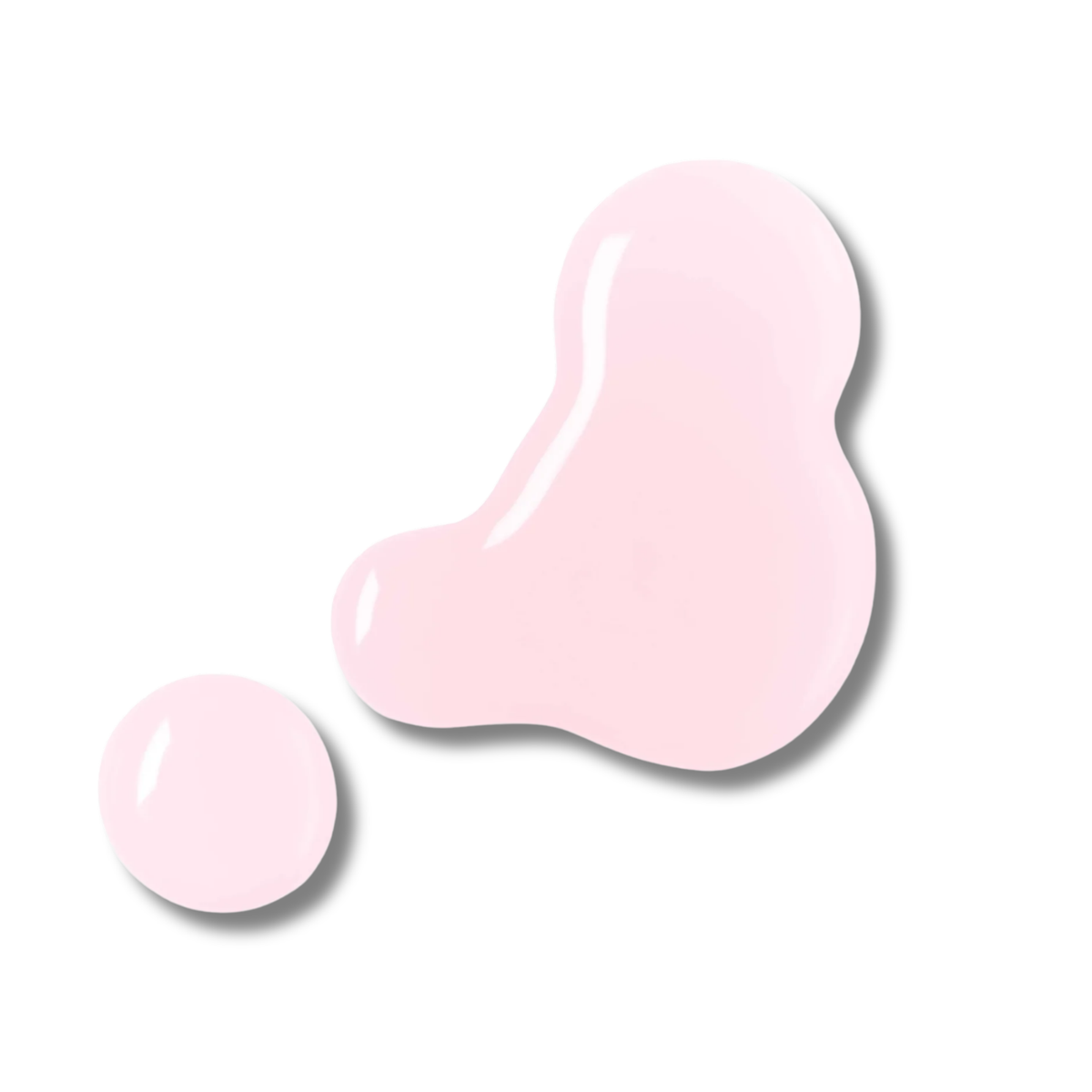 A glossy light pink cosmetic smear and a matching pink droplet on a clean white background.