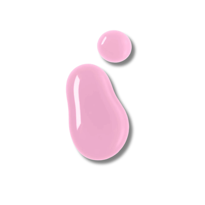 A glossy light pink cosmetic smear with a smaller matching pink dot above it on a clean white background.