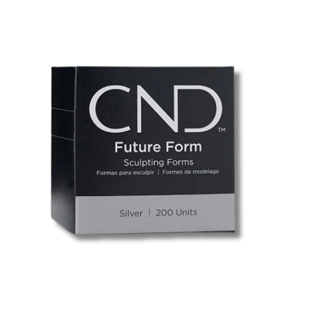CND Future Form Sculpting Forms Silver box, containing 200 units, shown on a plain white background.