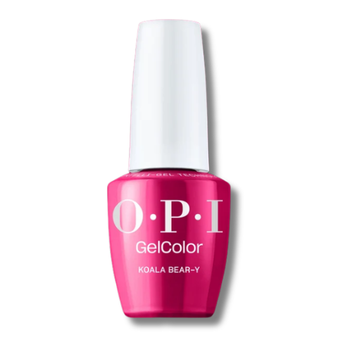 OPI GelColor nail polish bottle in the shade Koala Bear-Y, featuring a vibrant magenta pink bottle and a white cap, set against a plain white background.
