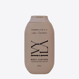 Body custard bottle labeled 'Number Five' with 'Lime + Coconut' on a white background