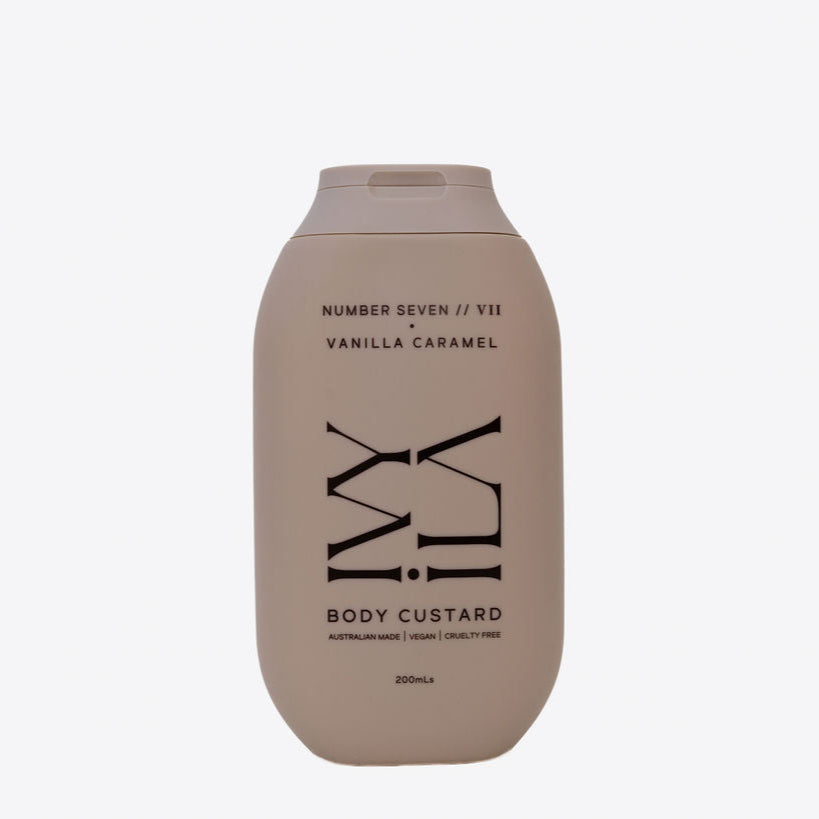Body custard bottle with 'Number Seven' branding on a white background