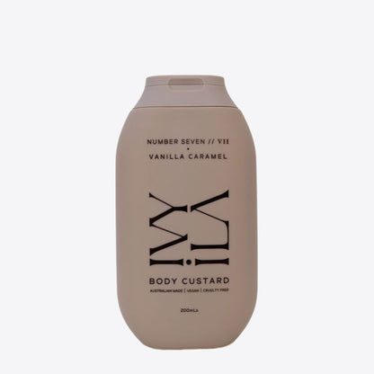 Body custard bottle with 'Number Seven' branding on a white background