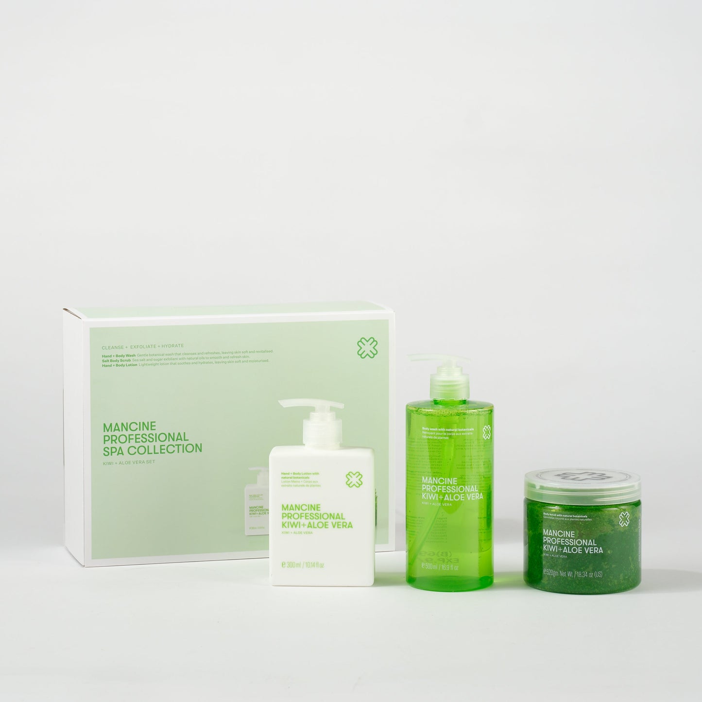 Mancrie Professional Spa Collection with skincare products on a white background