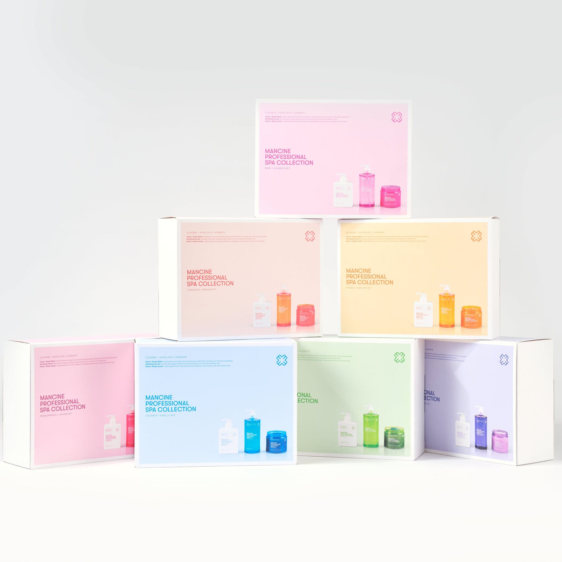 Set of skincare product boxes on a white background