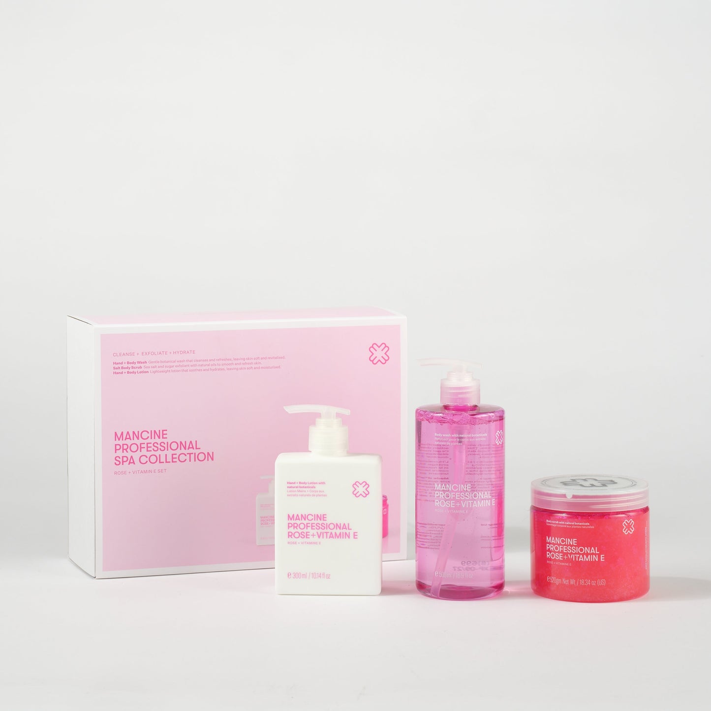 Lancome skincare collection with products and packaging on a white background