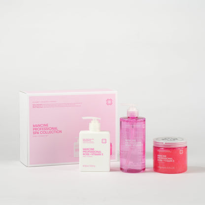 Lancome skincare collection with products and packaging on a white background