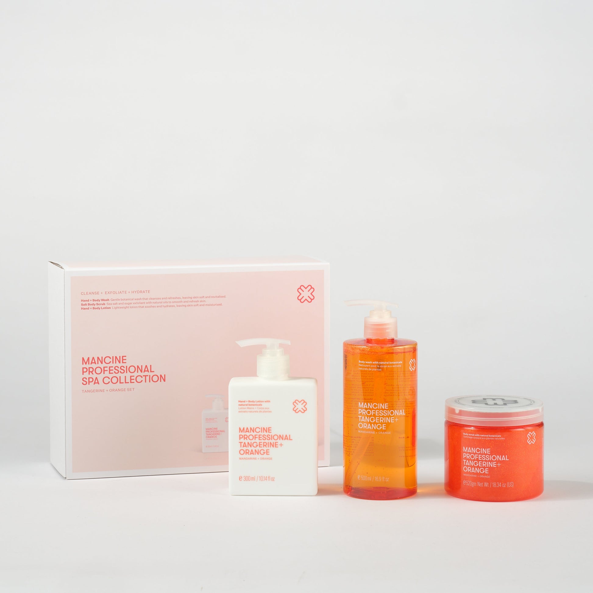 Set of skincare products including a box, bottles, and jars on a white background