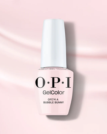 OPI GelColor nail polish bottle on a pink background