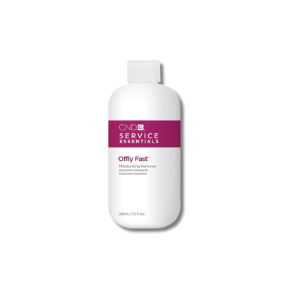 A white bottle of CND Service Essentials Offly Fast moisturizing cleanser on a plain white background.